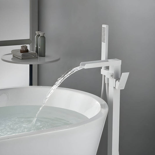 Free standing bathtub faucet with waterfall design