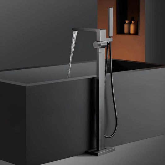 Modern free standing bathtub faucet with waterfall spout