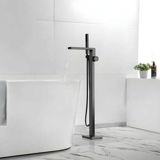 Copper free standing bathtub faucet with waterfall spout and hand shower for modern bathrooms