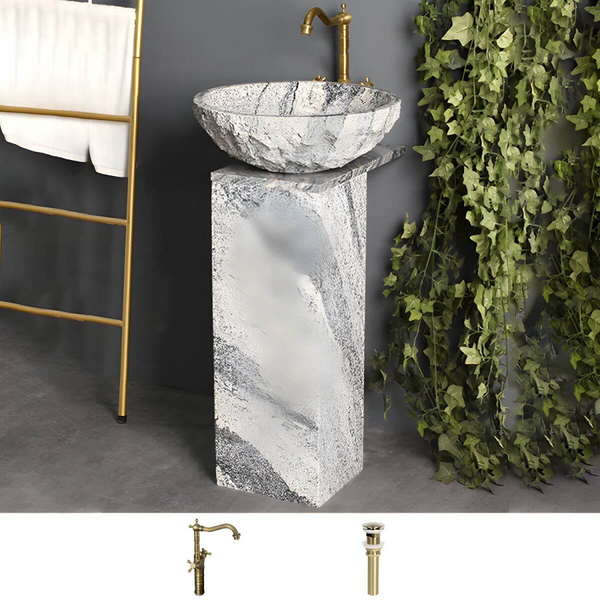 modern grey marble pedestal sink front view