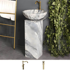 modern grey marble pedestal sink front view