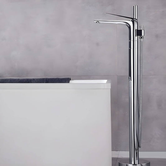 Modern lever handles bathtub faucet in silver