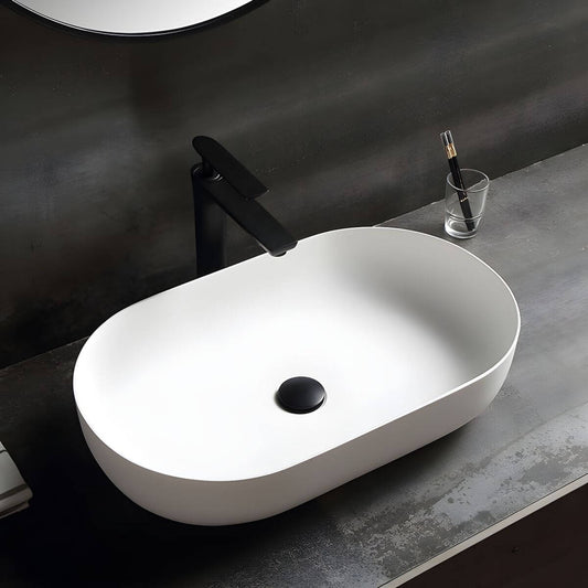 Modern Oval Ceramic Vessel Sink in Matte White