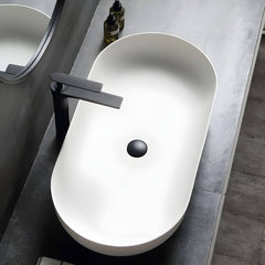 Modern Oval Ceramic Vessel Sink in Matte White