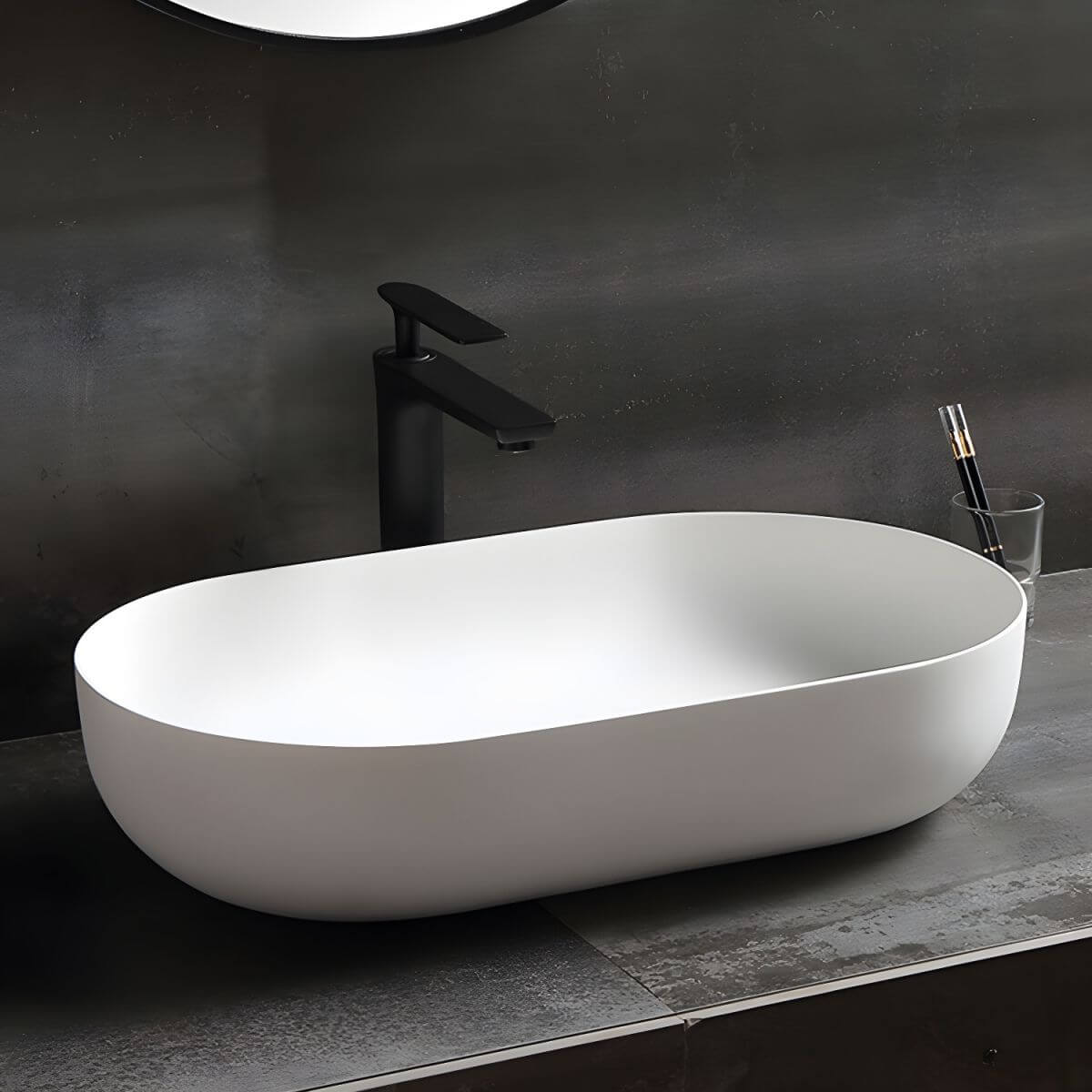 Modern Oval Ceramic Vessel Sink in Bright White