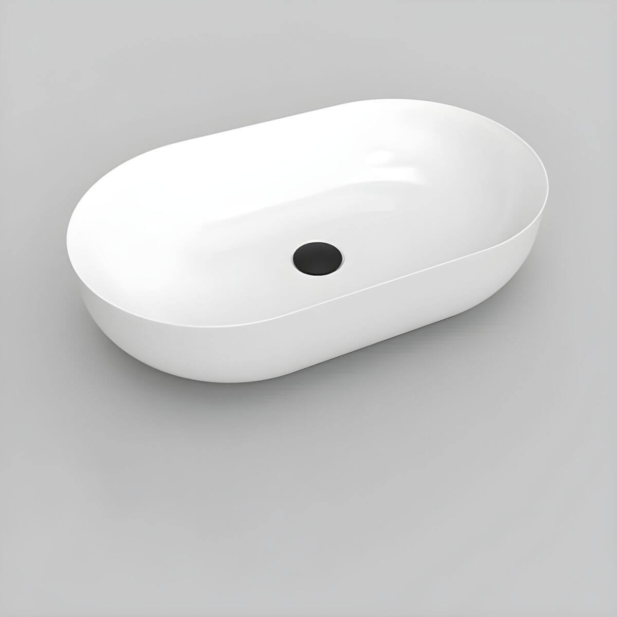 Modern Oval Ceramic Vessel Sink in Matte White