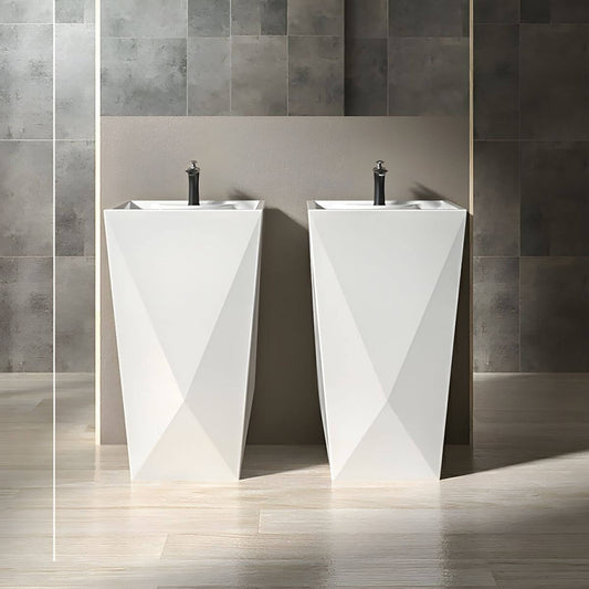 Modern rectangular ceramic sink in white