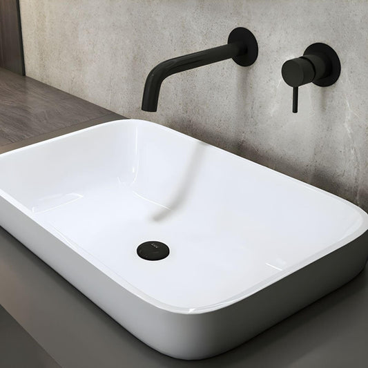 Modern Rectangular Ceramic Vessel Sink Front View