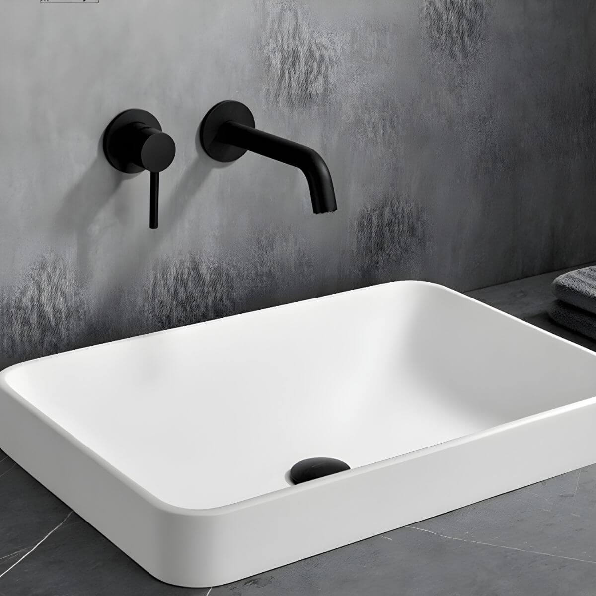 Modern Rectangular Ceramic Vessel Sink Front View