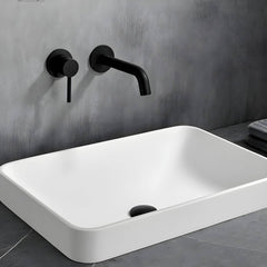 Modern Rectangular Ceramic Vessel Sink Front View