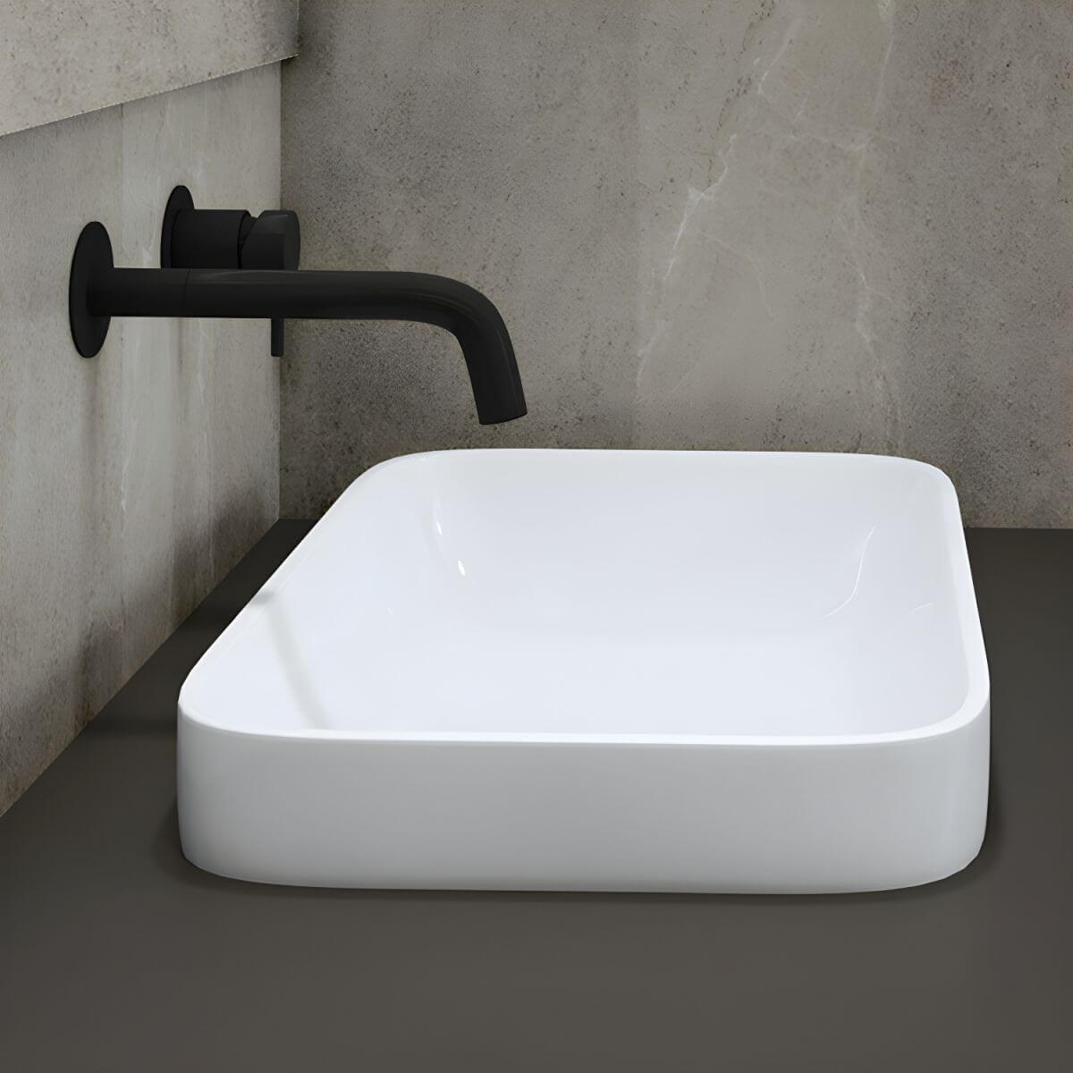 Bright White Rectangular Sink with Pop-up Drain