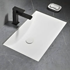 Modern rectangular undermount ceramic sink in matte white