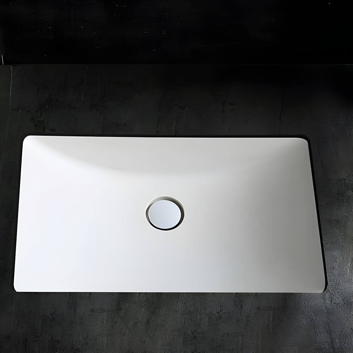 Modern rectangular undermount ceramic sink in matte white