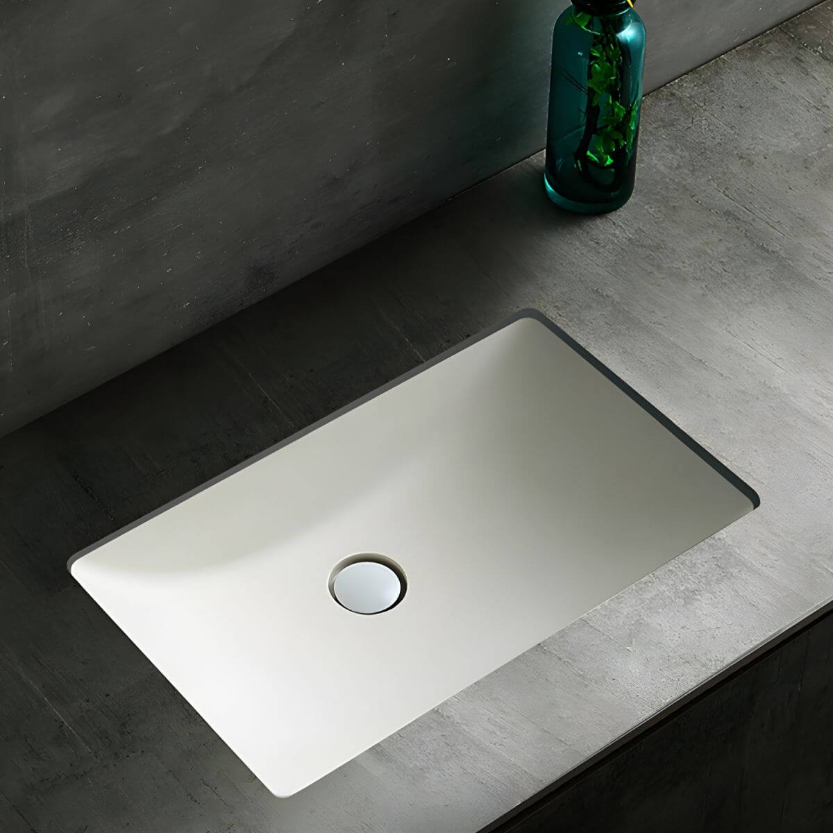 Rectangular ceramic sink showcasing fade-resistant finish