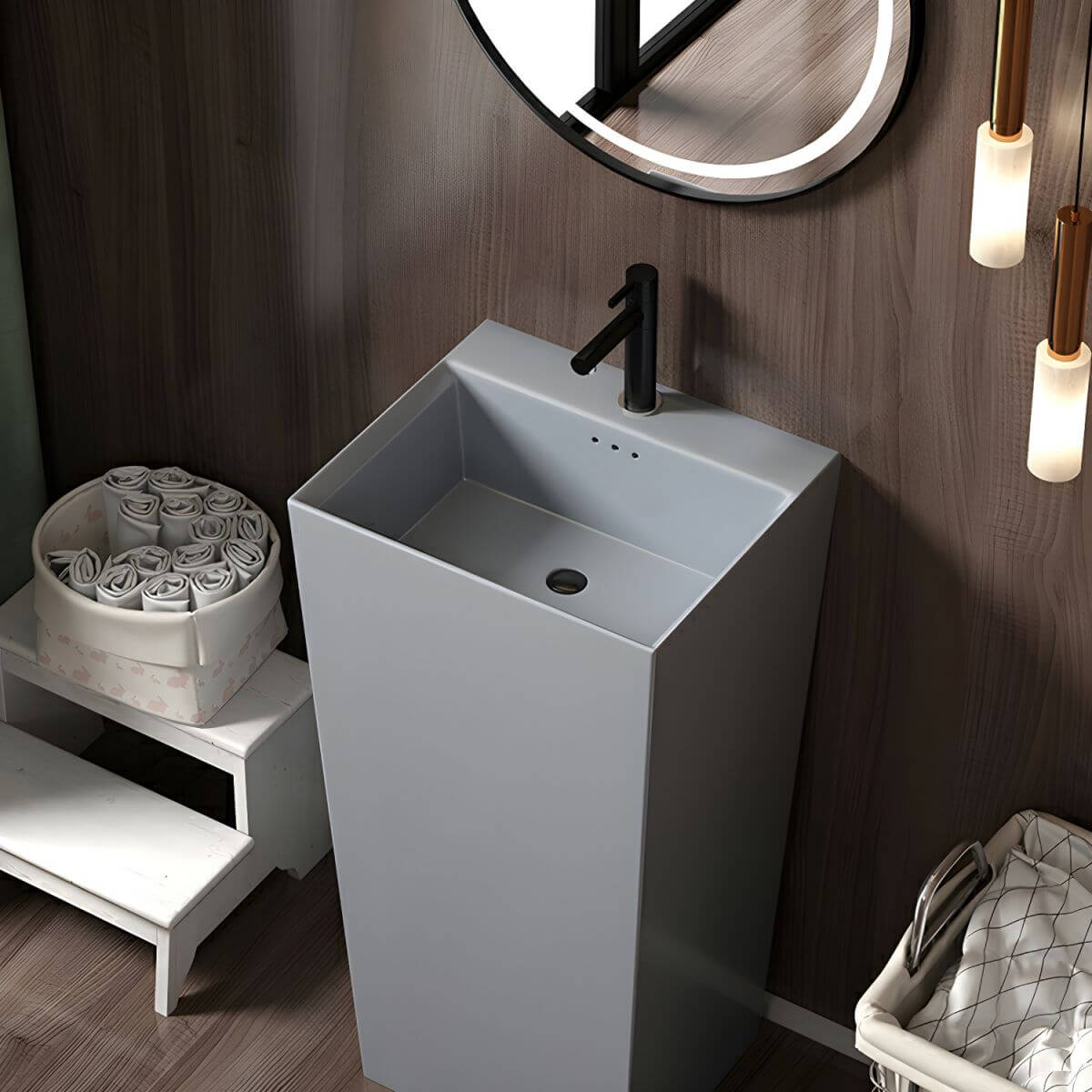 Modern Rectangular Bathroom Sink in White Finish