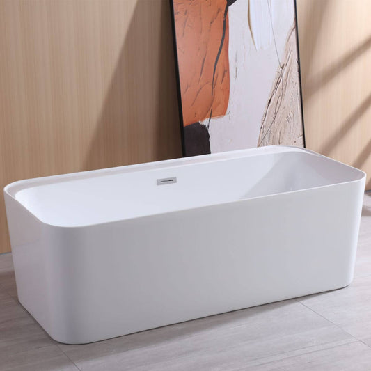Rectangle polymer bathtub with sleek design