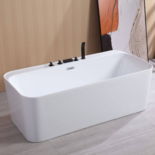 Rectangle polymer bathtub with sleek design