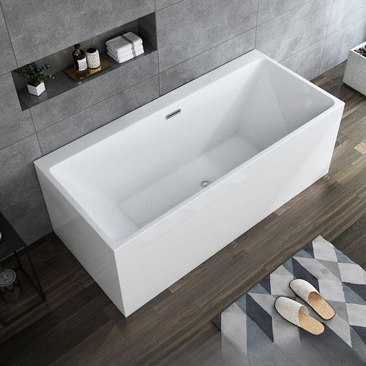 Contemporary bathroom design with white bathtub