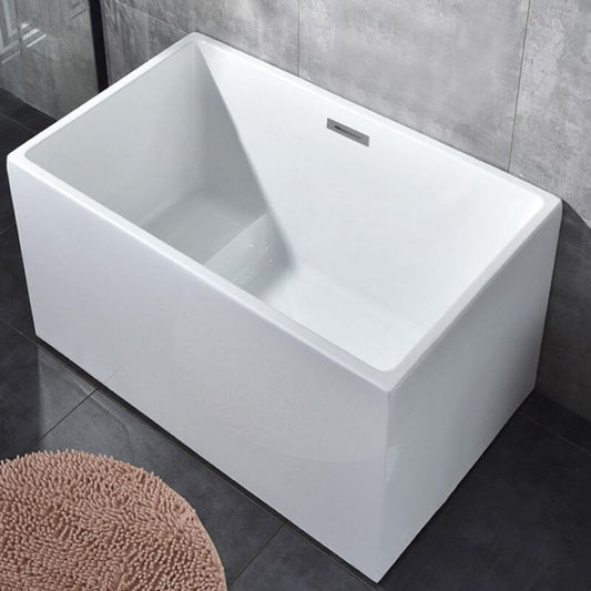 Square freestanding acrylic bathtub designed for soaking bath therapy with overflow hole