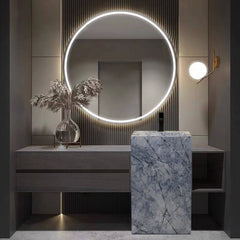 Modern Stone Pedestal Sink Blue/White finish