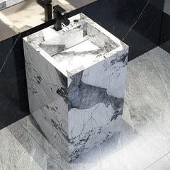 Modern Stone Pedestal Sink Black/White finish