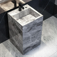 Modern Stone Pedestal Sink Black/Gray finish