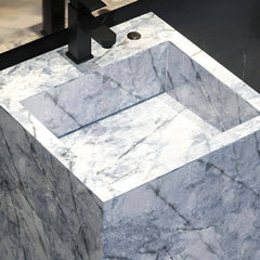 Modern Stone Pedestal Sink Black Marble finish