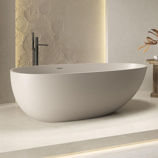 White modern stone freestanding bathtub