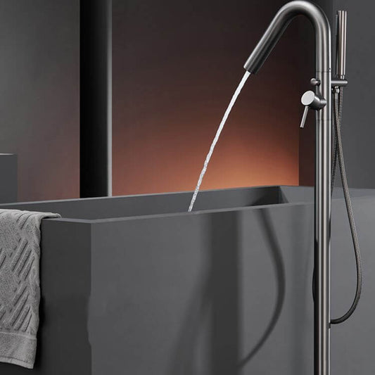 Modern bathtub faucet with hand shower in chrome