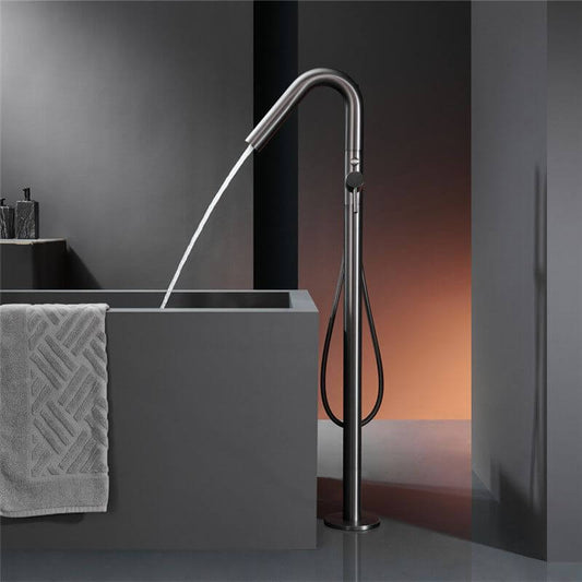 Free standing bathtub faucet with modern style and included hand shower for bathroom