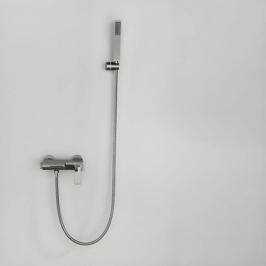 Copper modern wall-mounted bathtub spout with hand shower and brass handle for bathroom