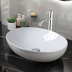 Modern white ceramic oval vessel sink front view