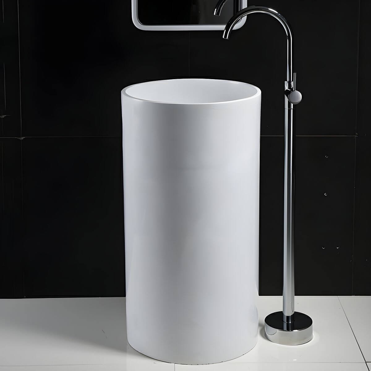 modern white ceramic pedestal sink front view