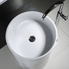 close-up of white pedestal sink interior