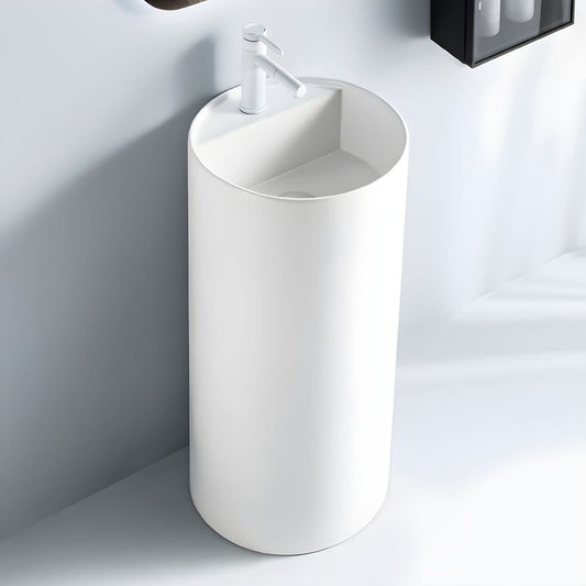 Modern white porcelain pedestal sink front view