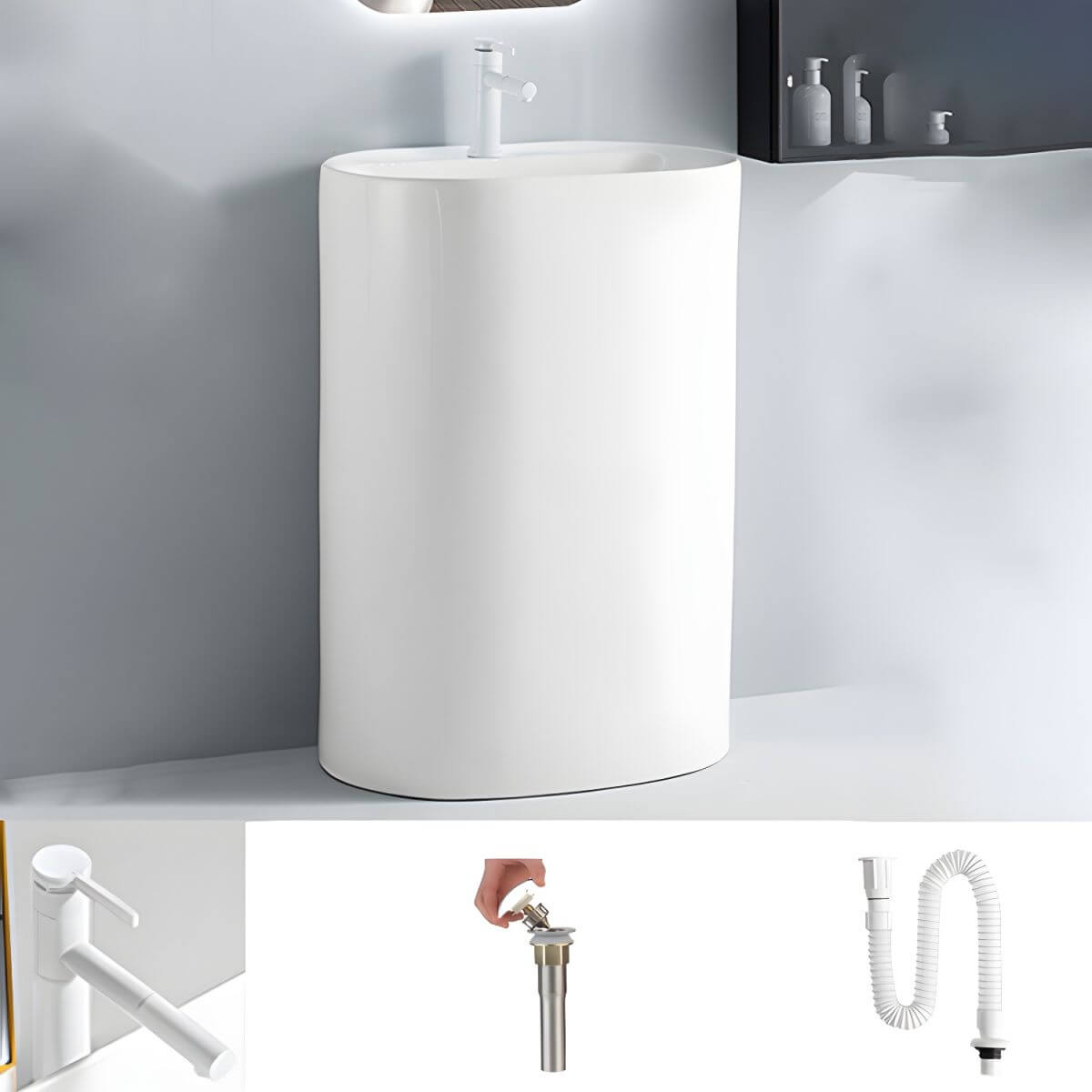 Modern white porcelain pedestal sink front view