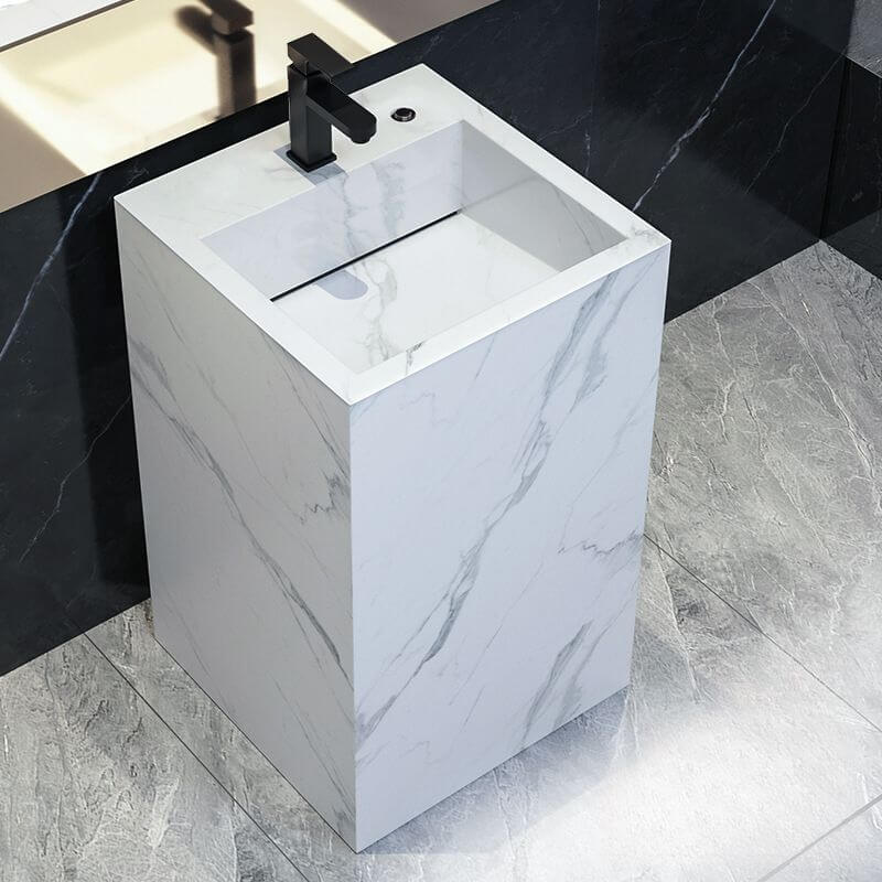 Modish Marble Pedestal Bathroom Sink in Black