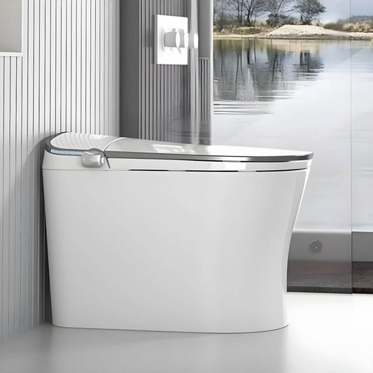 Night Lighting Elongated Floor Mount Bidet in bathroom setting