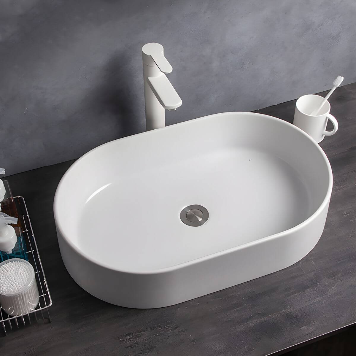 Modern black vessel sink for bathrooms