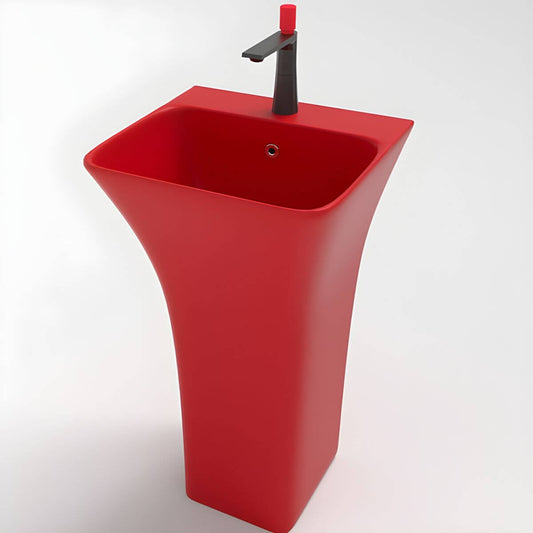 Rectangular modern pedestal sink in red finish