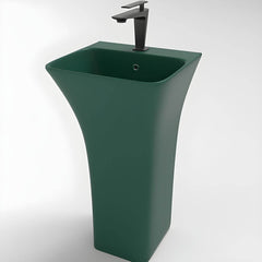 Black rectangular ceramic sink with pop-up drain