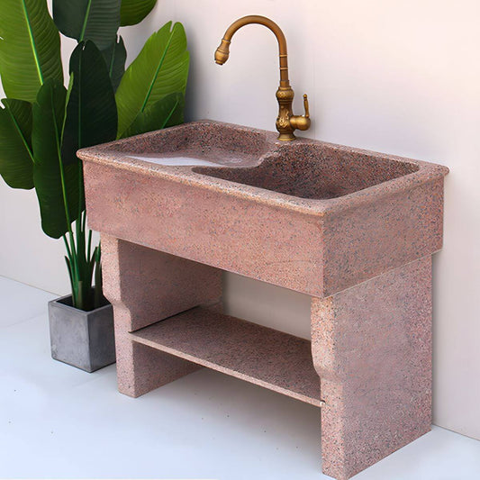 Rectangular console sink with brown marble finish