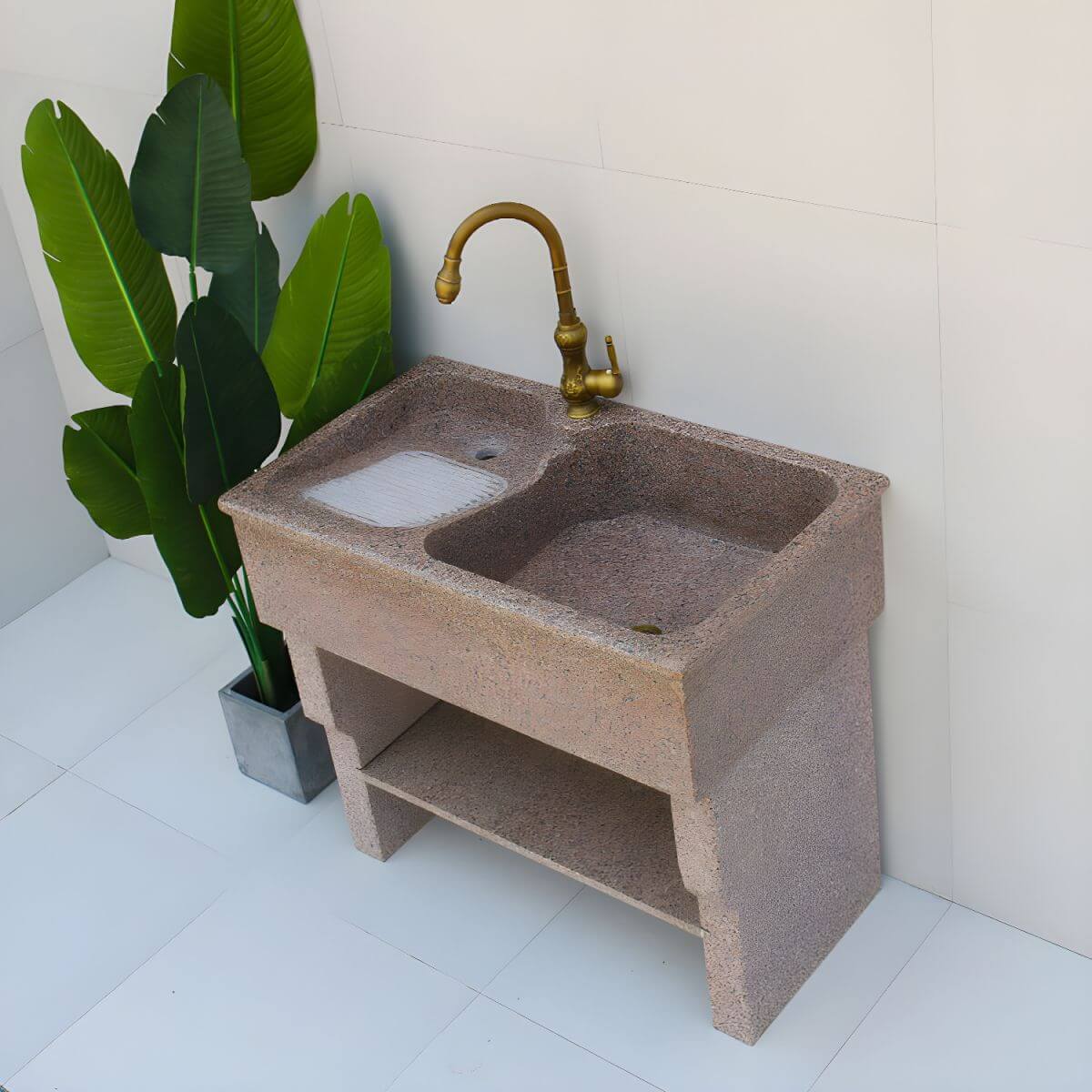 Elegant bathroom stone shelving included with sink