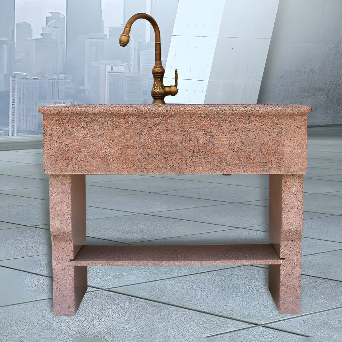 Modern bathroom sink with hand-carved detailing