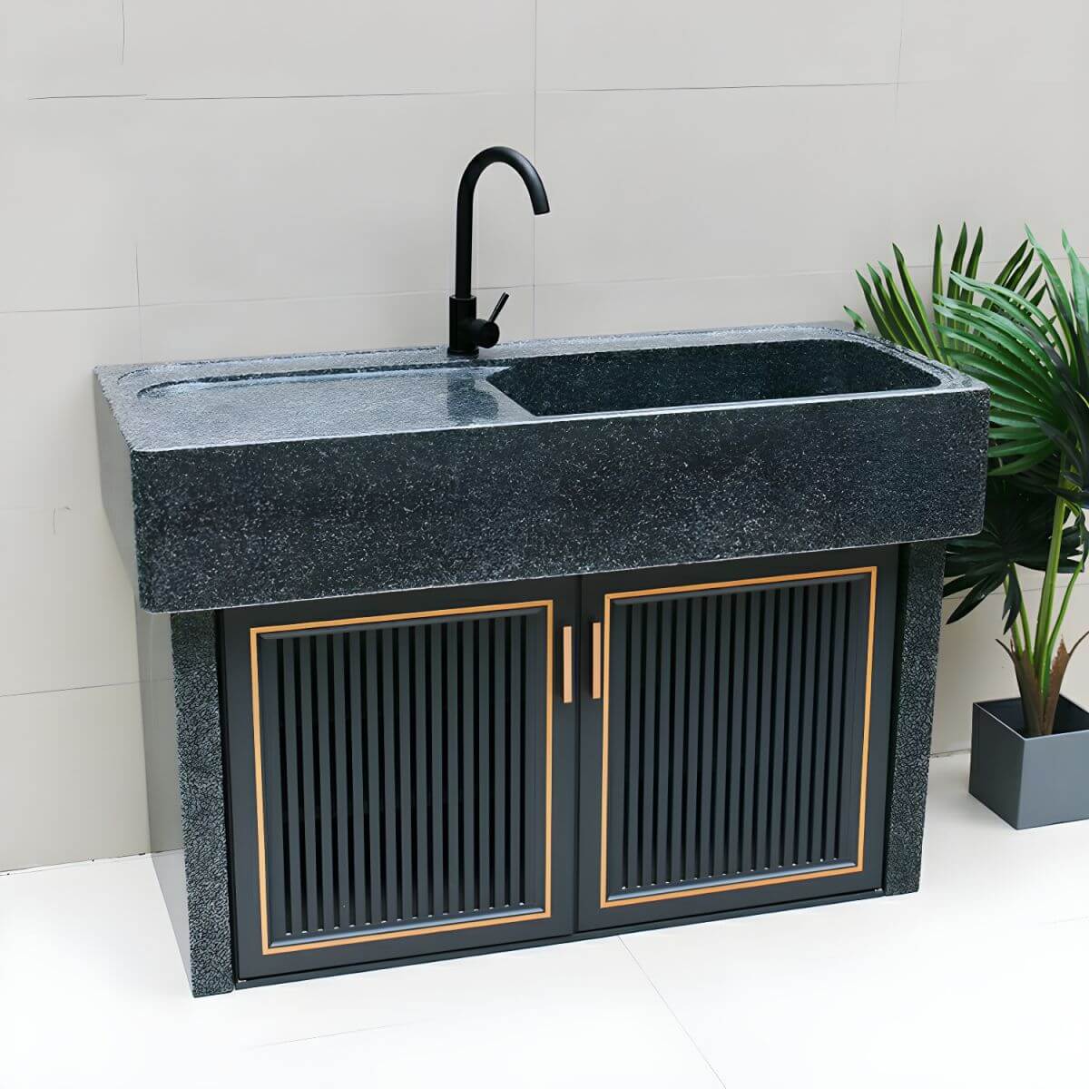 Rectangular grey console sink from above