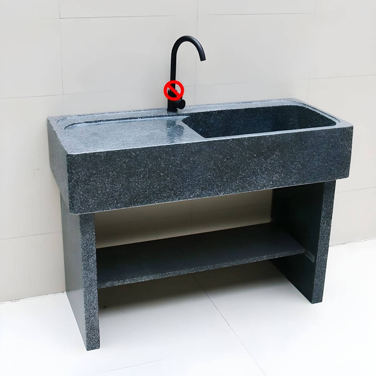 Stylish bathroom setup with grey console sink