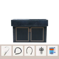 Grey rectangular sink with water hose