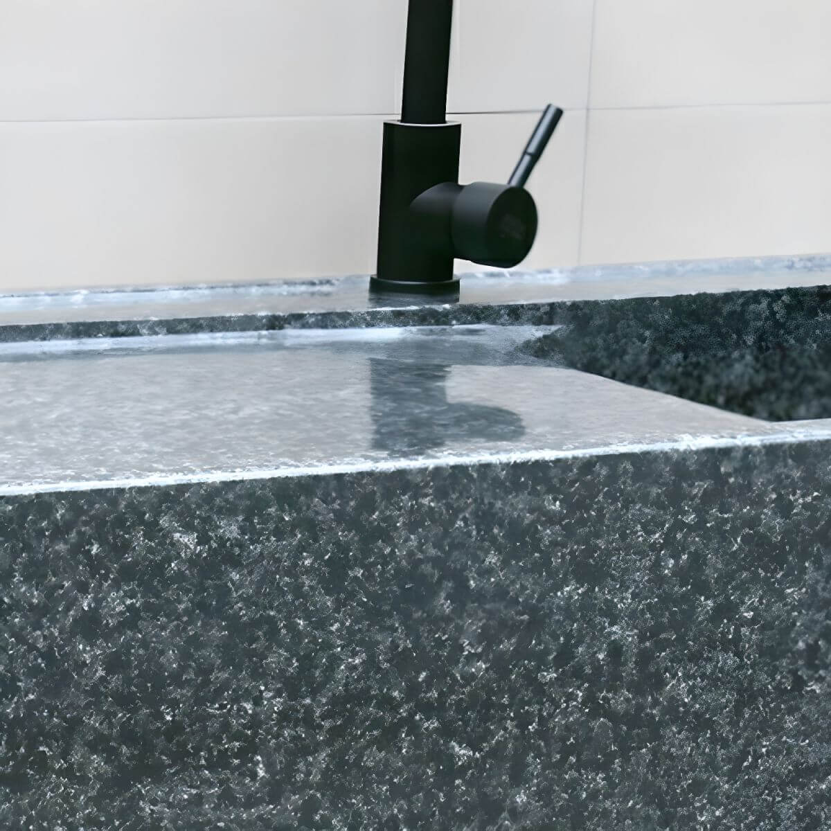 Rectangular grey console sink from above