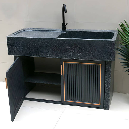 Modern grey console sink in a stylish bathroom