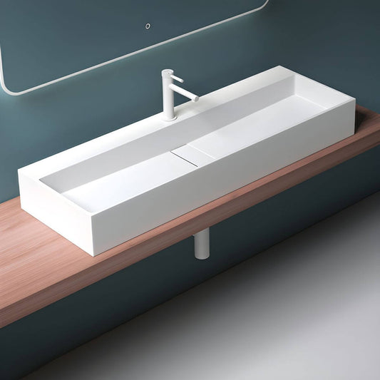 Rectangular modern wall mounted sink in white